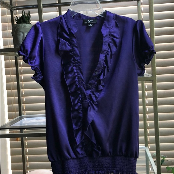 Byer royal purple ruffles blouse w cinched waist - Picture 1 of 4